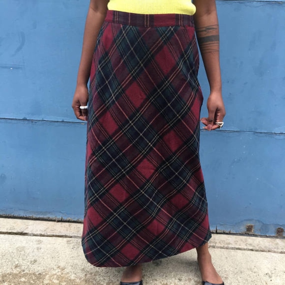 Vintage 1960's Red & Green Plaid Maxi Skirt - Picture 3 of 5